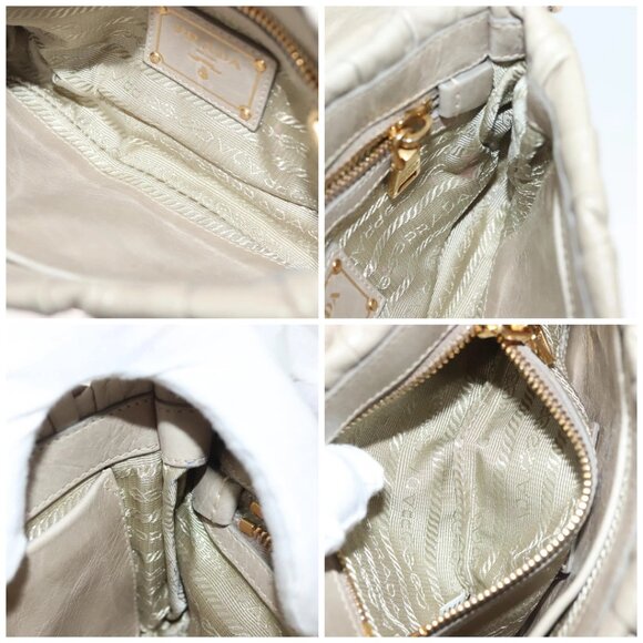 PRADA Chain Shoulder Bag Leather Beige Gold Auth - Picture 13 of 15